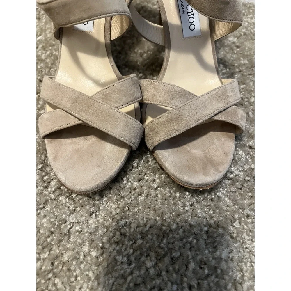 Jimmy Choo Beige Suede Strappy Sandals Heels Size 9.5 EU 40 Made in Italy